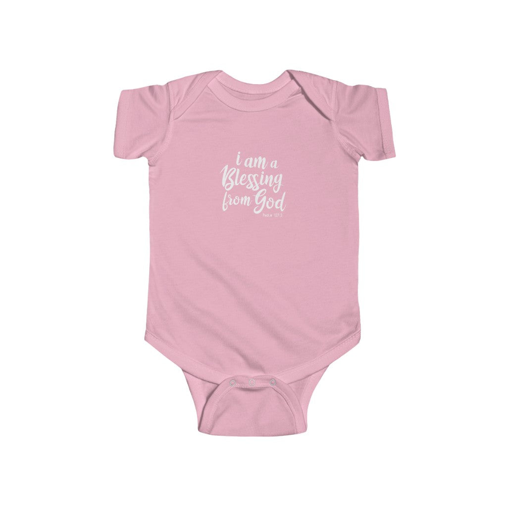 Blessing from God Baby Fine Jersey Bodysuit (pink, blue and gray)